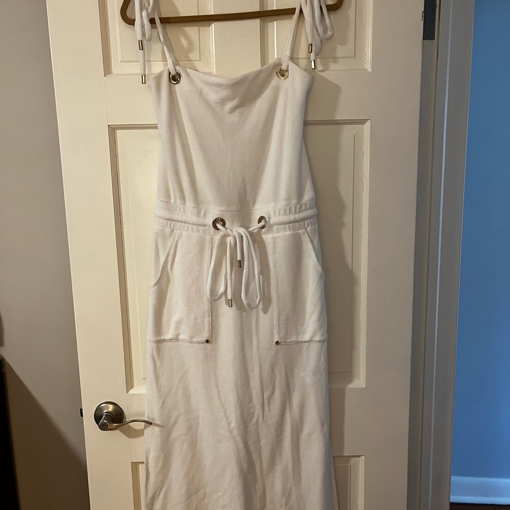 Veronica Beard White Tie-Shoulder Drawstring Beach Maxi Dress